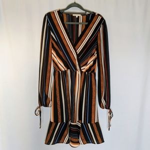 LE LIS Striped Long Sleeve V-Neck Dress